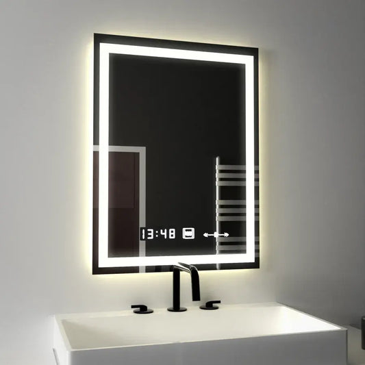 Oglinda LED Rectangulara 45x60cm Verite MotionGlow Marcello, Sistem Dezaburire, Termometru si Ceas, Dimabila