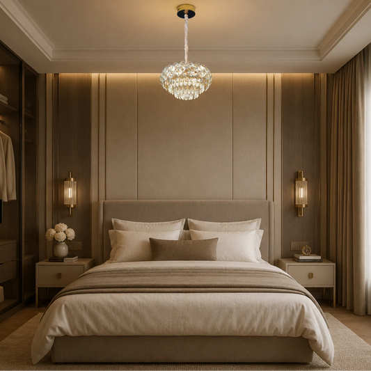 Candelabru Cristal BANO Nobile, 24W, 4xE14, Lumina Rece/Calda/Neutra, Inaltime Reglabila, Metal si Cristal, Auriu