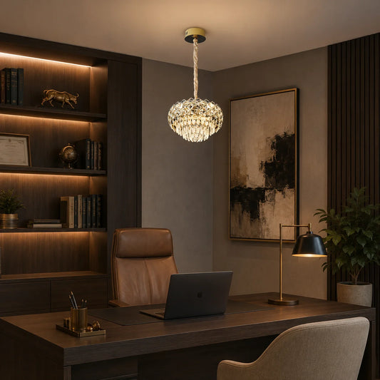 Candelabru Cristal BANO Nobile, 24W, 4xE14, Lumina Rece/Calda/Neutra, Inaltime Reglabila, Metal si Cristal, Auriu