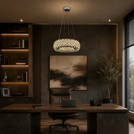 Candelabru Cristal KALTO Nobile, 72W, Lumina Rece/Calda/Neutra, Inaltime Reglabila, Metal si Cristal, Crom Lucios
