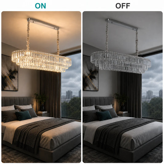 Candelabru Cristal NAVOIY 12x E14, 100cm, Metal si Cristal, Crom Lucios, Inaltime Reglabila