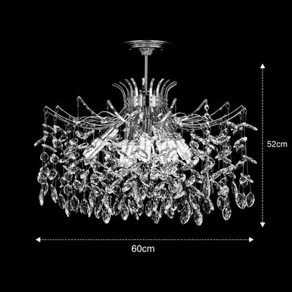 Candelabru Cristal PROWES Magno, 10xE14, D60 cm, Crom Lucios, Inaltime Reglabila, Metal si Cristal