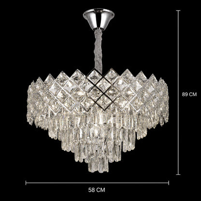 Candelabru Cristal VECTORIA Magno 8xE14, Diametru 58cm, Crom Lucios, Inaltime Reglabila, Metal si Cristal