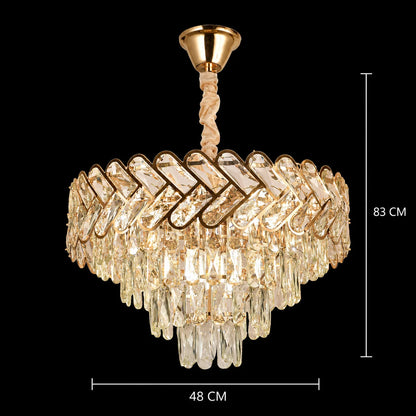 Candelabru Cristal VECTOR Eleganza 8xE14, Diametru 48cm, Auriu Lucios, Inaltime Reglabila, Metal si Cristal