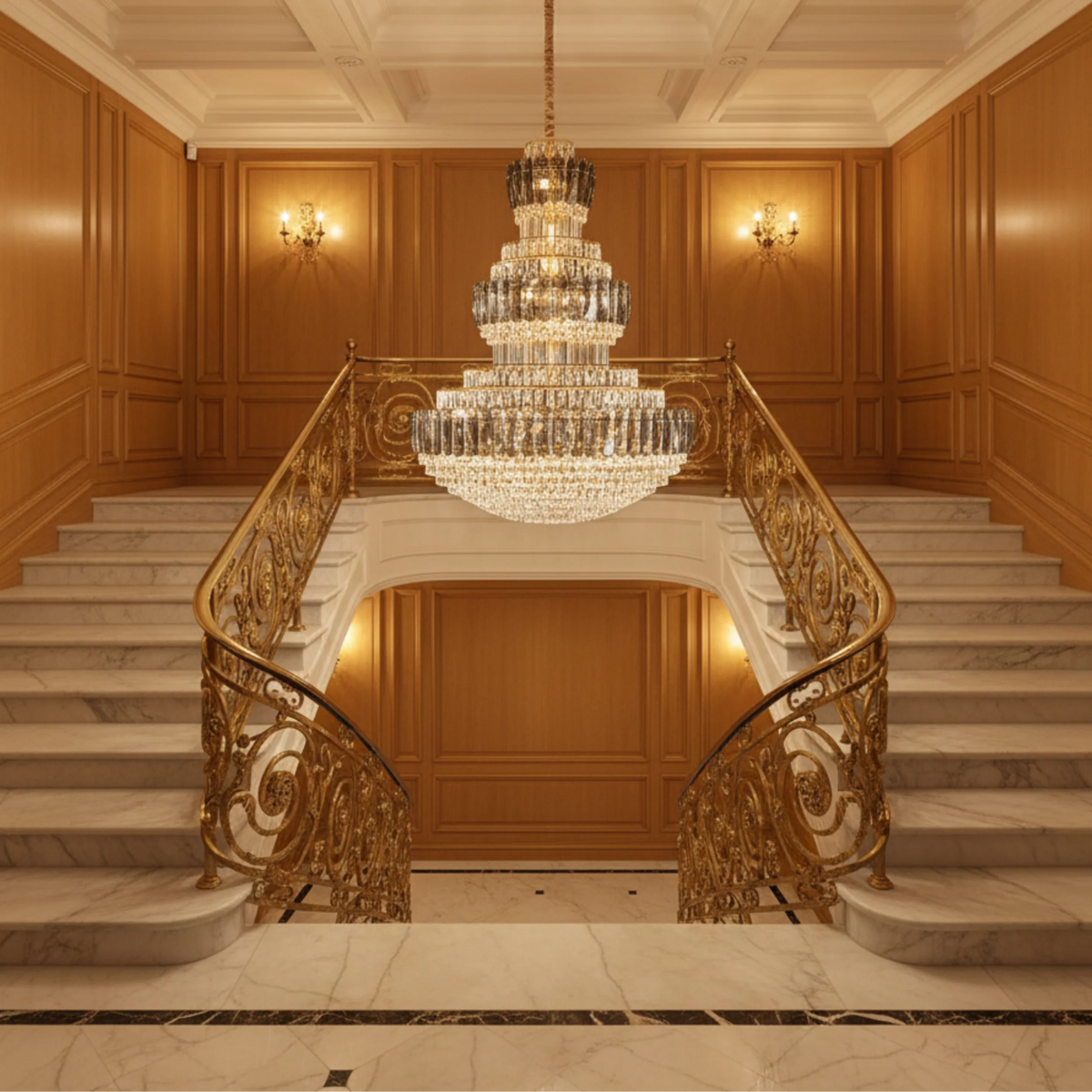 Candelabru Cristal VELIOR Grande 49xE14, D120 cm, Auriu, Inaltime Reglabila, Metal si Cristal