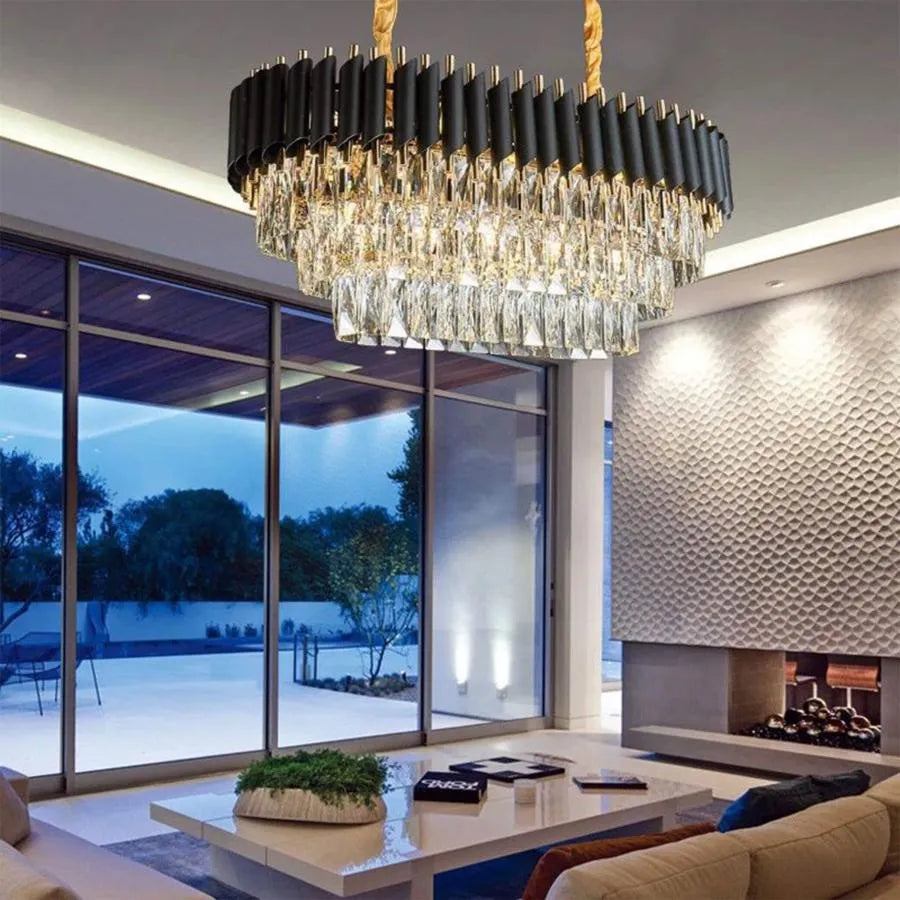 Candelabru Cristal VERSAILLES Regalis 10x E14, Auriu Lucios si Negru, Inaltime Reglabila