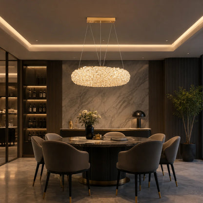 Candelabru Modern cu Cristal, Telecomanda, PRUGU, 65W, Lumina Calda/Neutra/Rece, Lungime 35 cm, Auriu, Inaltime reglabila