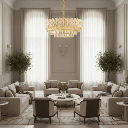 Candelabru Cristal PETAL Regalis 15xE14, D80 cm, Auriu, Inaltime Reglabila, Metal si Cristal