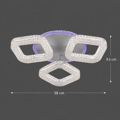 Lustra LED RENATO Nobile cu telecomanda si cristal, 39W, 3 Patrate, Lumina Rece/Calda/Neutra, Dimabila, Alb