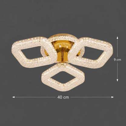 Lustra LED RENATO Nobile cu telecomanda si cristal, 39W, 3 Patrate, Lumina Rece/Calda/Neutra, Dimabila, Auriu