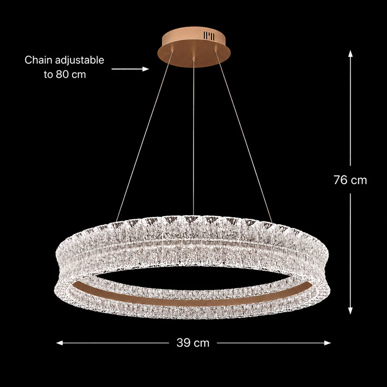 Lustra LED Cristal cu telecomanda, 49W, Lumina Calda/Neutra/Rece, Φ40 cm, Inaltime Reglabila, Metal si Cristal, Auriu