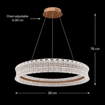 Lustra LED Cristal cu telecomanda, 49W, Lumina Calda/Neutra/Rece, Φ40 cm, Inaltime Reglabila, Metal si Cristal, Auriu