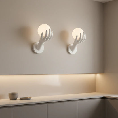 Aplica LED Decorativa MANO, 15x30cm, 1xE27, Sticla si Resina, Alb
