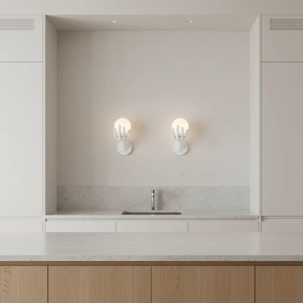 Aplica LED Decorativa MANO, 15x30cm, 1xE27, Sticla si Resina, Alb