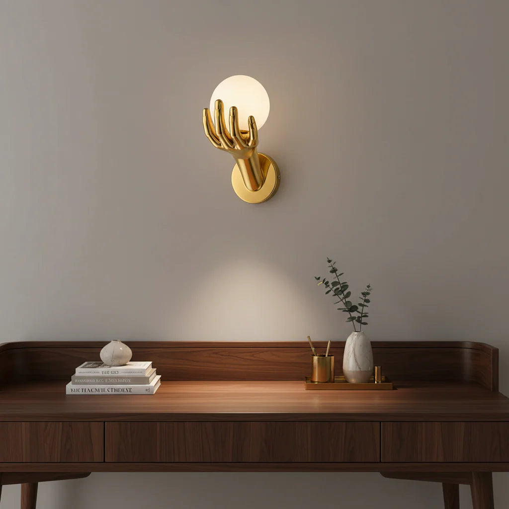 Aplica LED Decorativa MANO, 15x30cm, 1xE27, Sticla si Resina, Auriu