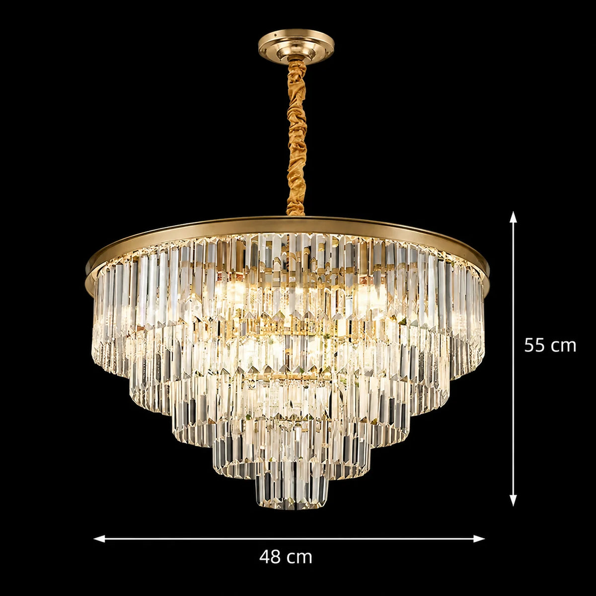 Candelabru Cristal CHAMBORD Eleganza 8xE14, Diametru 48cm, Auriu Mat, Inaltime Reglabila