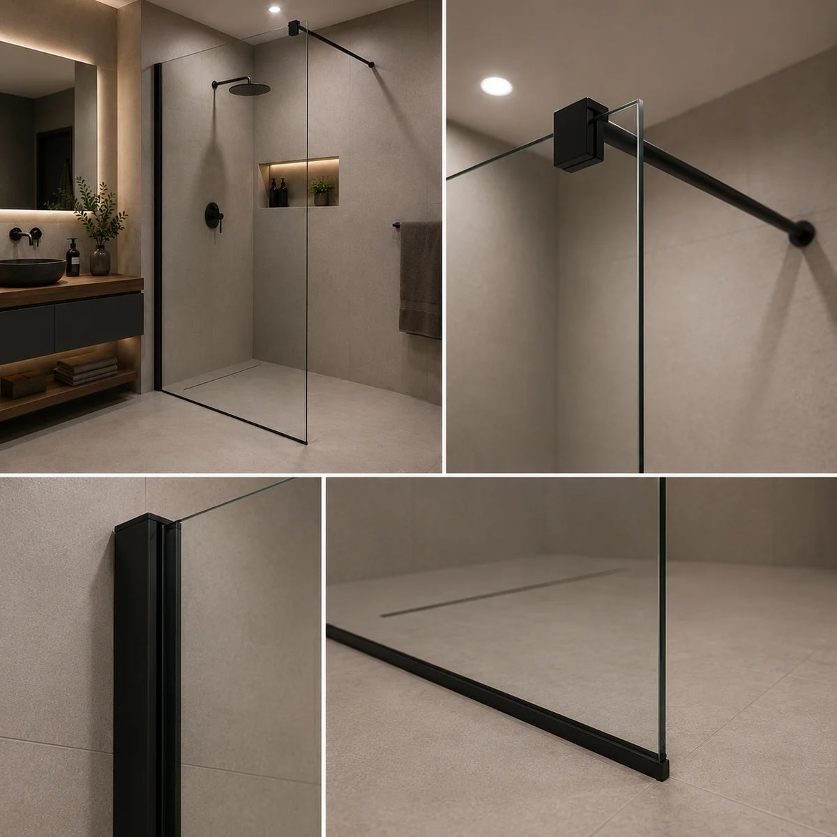 Paravan dus Walk-In 70x195cm, Sticla securizata 8 mm, Profil metalic rezistent, Negru