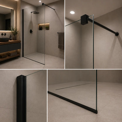 Paravan dus Walk-In 70x195cm, Sticla securizata 8 mm, Profil metalic rezistent, Negru