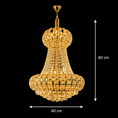 Candelabru Cristal CASTRUM Nobile 5xE14, D40 cm, Auriu, Inaltime Reglabila, Metal si Cristal