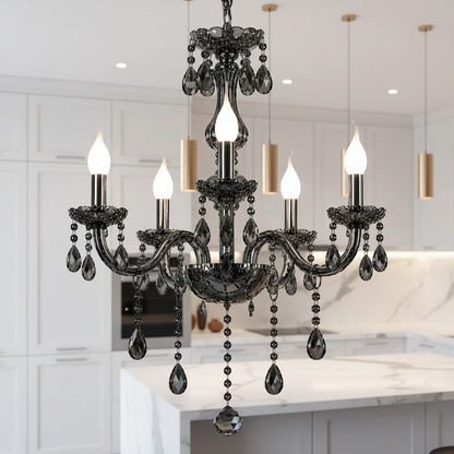 Candelabru Cristal ALNWICK Eleganza, 5xE14, Diametru 48cm, Negru, Inaltime Reglabila
