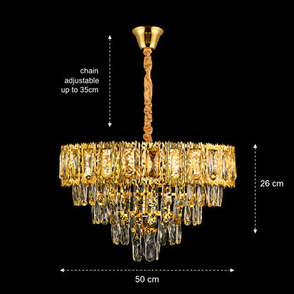 Candelabru Cristal BELVEDERE Eleganza 8xE14, Diametru 49cm, Auriu Lucios, Inaltime Reglabila