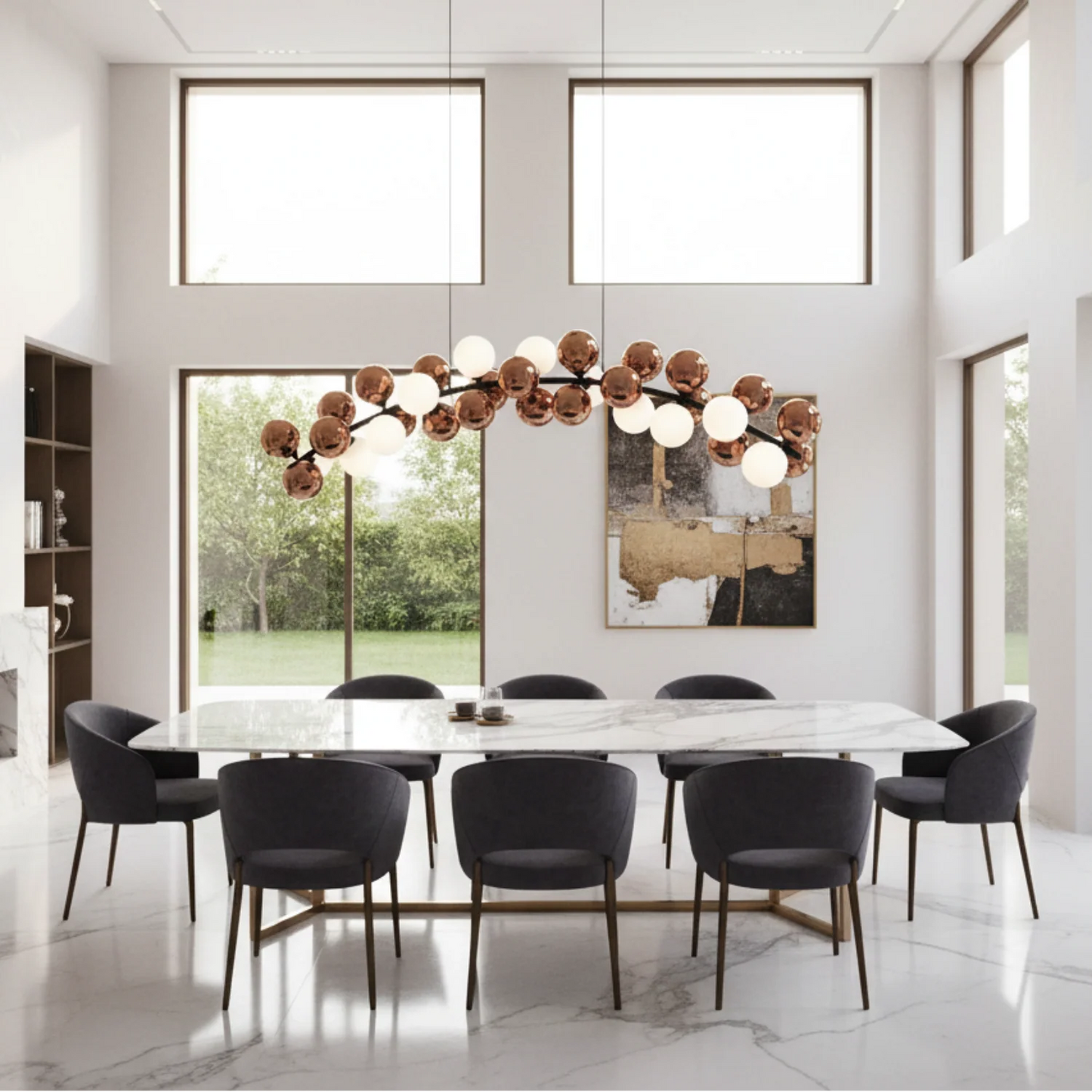 Lustra Suspendata BARRO Grande, L130cm, 11x G9, Rose Gold, Metal si Sticla