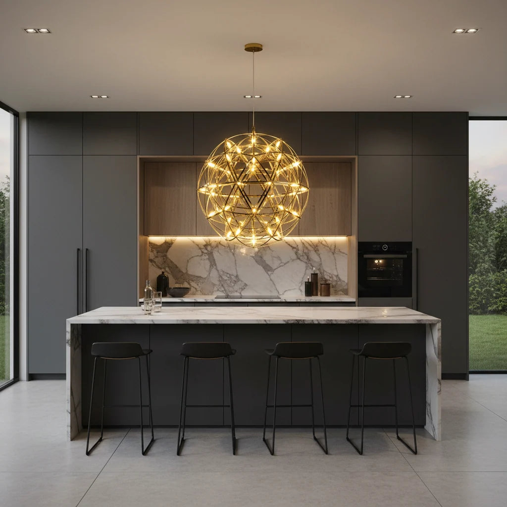 Candelabru Modern LED WELD Nobile, 18W, Lumina Calda 3000K, Diametru 40cm, Inaltime Reglabila, Crom Lucios