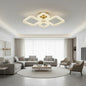 Lustra LED RENATO Eleganza cu telecomanda si cristal, 73W, 4 Patrate, Lumina Rece/Calda/Neutra, Dimabila, Auriu