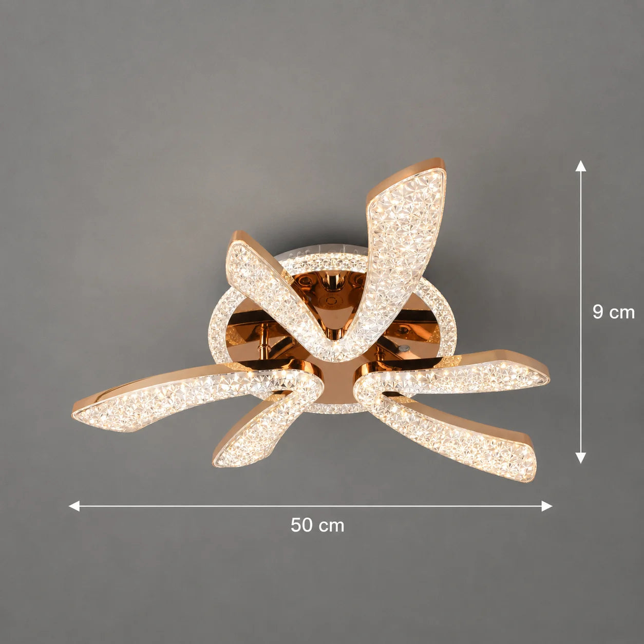 Lustra LED CHARM Eleganza cu telecomanda si cristal, 44W, Ø50cm, 3 Surse, Lumina Rece/Calda/Neutra, Dimabila, Auriu