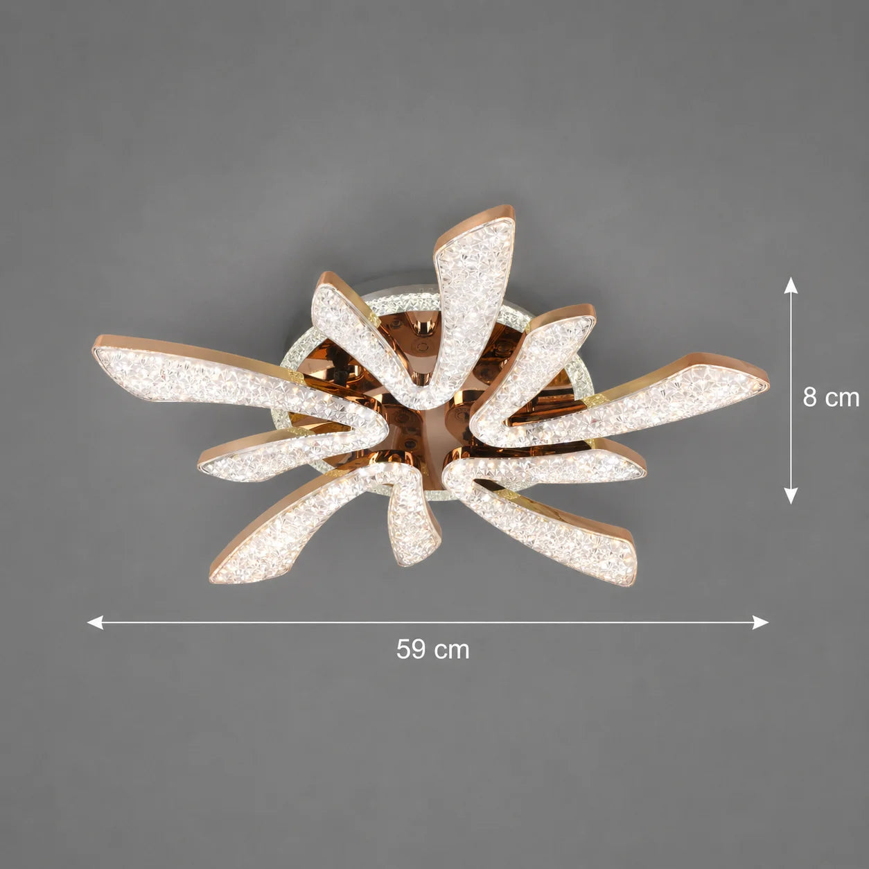 Lustra LED CHARM Magno cu telecomanda si cristal, 68W, Ø59cm, 5 Surse, Lumina Rece/Calda/Neutra, Dimabila, Auriu