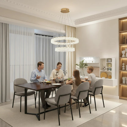Lustra LED SHELP Cristal cu telecomanda, 64W, Lumina Calda/Neutra/Rece, Φ60 cm, Inaltime Reglabila, Metal si Cristal, Auriu