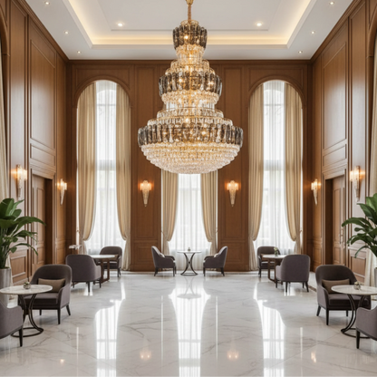 Candelabru Cristal VELIOR Supremo 40xE14, D100 cm, Auriu, Inaltime Reglabila, Metal si Cristal
