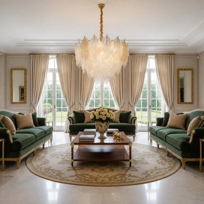 Candelabru Cristal LACE Magno 11xE14, Diametru 60cm, Inaltime 42cm, Auriu Lucios, Inaltime Reglabila, Design Elegant