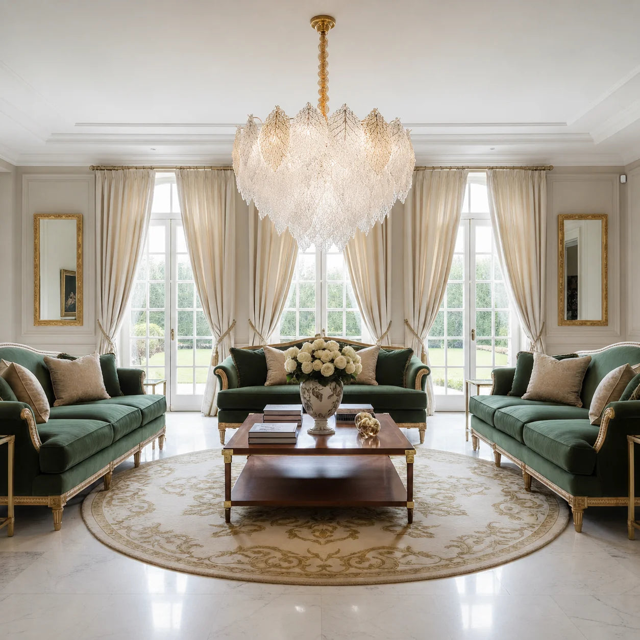 Candelabru Cristal LACE Eleganza 9xE14, Diametru 50cm, Inaltime 36cm, Auriu Lucios, Inaltime Reglabila, Design Elegant