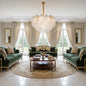 Candelabru Cristal LACE Eleganza 9xE14, Diametru 50cm, Inaltime 36cm, Auriu Lucios, Inaltime Reglabila, Design Elegant