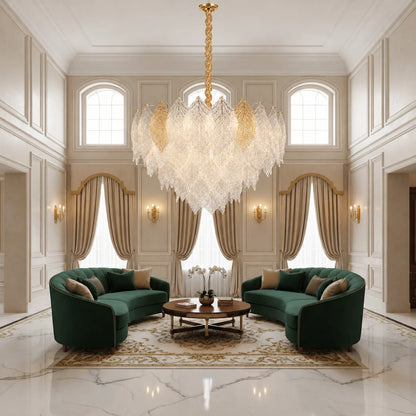 Candelabru Cristal LACE Regalis 21xE14, Diametru 80cm, Inaltime 49cm, Auriu Lucios, Inaltime Reglabila, Design Elegant