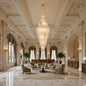 Candelabru Cristal LACE Supremo 26xE14, Diametru 60cm, Inaltime 180cm, Auriu Lucios, Inaltime Reglabila, Design Elegant