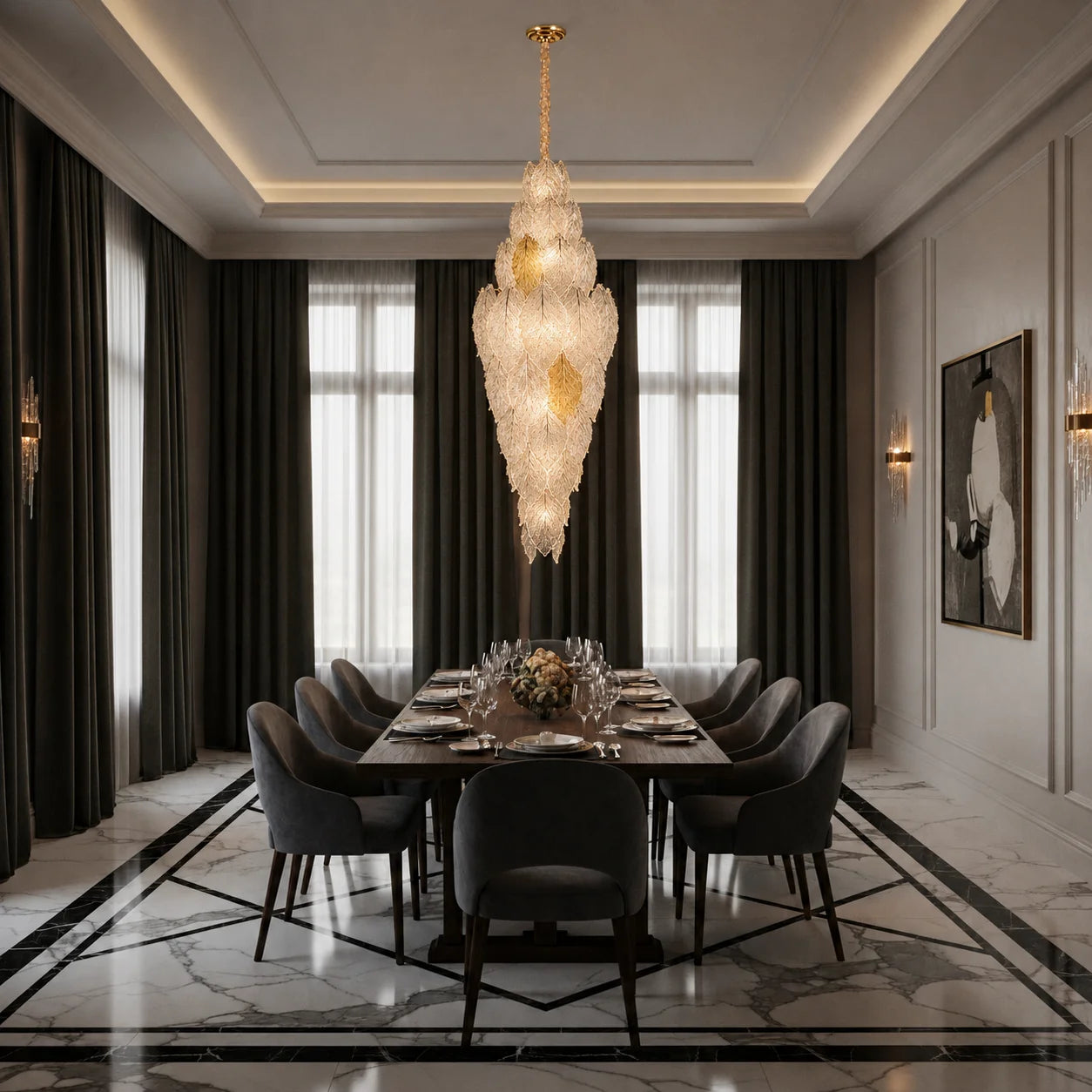 Candelabru Cristal LACE Supremo 26xE14, Diametru 60cm, Inaltime 180cm, Auriu Lucios, Inaltime Reglabila, Design Elegant