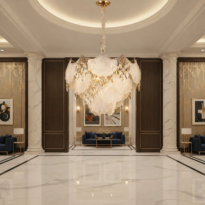 Candelabru Cristal LUXE Magno, 21xE14, Diametru 60cm, Inaltime 40cm, Auriu Lucios, Inaltime Reglabila, Design Elegant