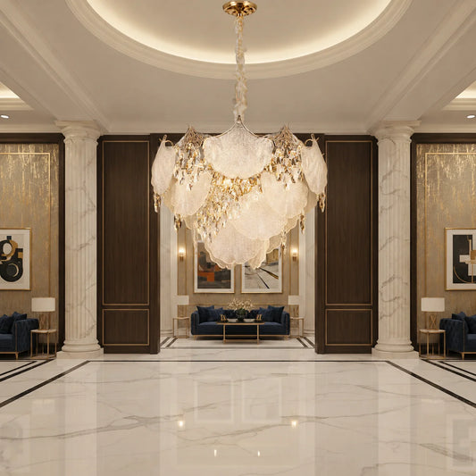 Candelabru Cristal LUXE Magno, 21xE14, Diametru 60cm, Inaltime 40cm, Auriu Lucios, Inaltime Reglabila, Design Elegant