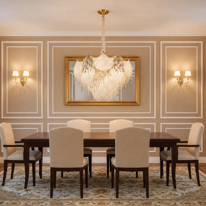 Candelabru Cristal LUXE Magno, 21xE14, Diametru 60cm, Inaltime 40cm, Auriu Lucios, Inaltime Reglabila, Design Elegant