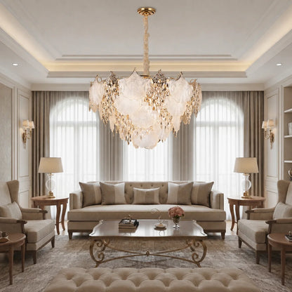 Candelabru Cristal LUXE Regalis, 21xE14, Diametru 80cm, Inaltime 45cm, Auriu Lucios, Inaltime Reglabila, Design Elegant
