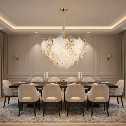 Candelabru Cristal LUXE Regalis, 21xE14, Diametru 80cm, Inaltime 45cm, Auriu Lucios, Inaltime Reglabila, Design Elegant