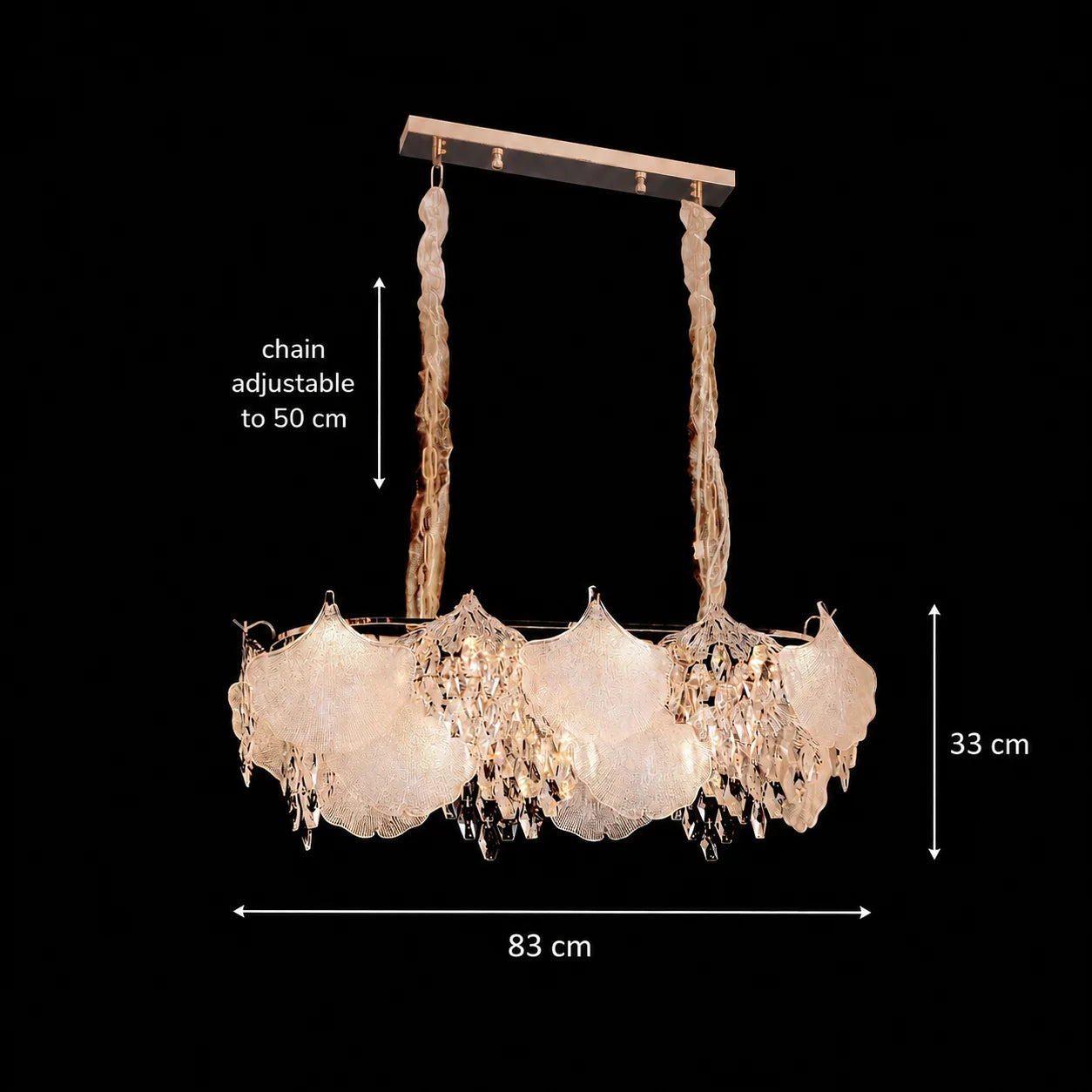 Candelabru Cristal LUXE Supremo, 11xE14, Dimensiuni 83x33 cm, Inaltime 28cm, Auriu Lucios, Inaltime Reglabila, Design Elegant
