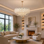 Candelabru Cristal CROWN Eleganza 9xE14, Diametru 50cm, Inaltime 41cm, Auriu Lucios, Inaltime Reglabila, Design Elegant