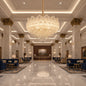 Candelabru Cristal CROWN Regalis 21xE14, Diametru 80cm, Inaltime 45cm, Auriu Lucios, Inaltime Reglabila, Design Elegant