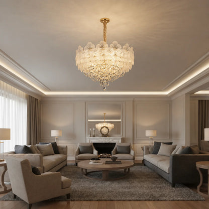 Candelabru Cristal CROWN Regalis 21xE14, Diametru 80cm, Inaltime 45cm, Auriu Lucios, Inaltime Reglabila, Design Elegant