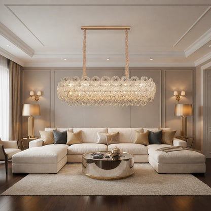 Candelabru Cristal CROWN Supremo 11xE14, Dimensiune 80x30 cm, Inaltime 33 cm, Auriu Lucios, Inaltime Reglabila, Design Elegant