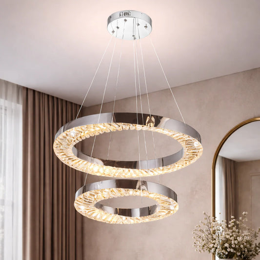 Candelabru LED HALO Magno, Diametru 40+60 cm, Inaltime 120 cm, IP20, Lumina Rece/Neutra/Calda, Dimabila, Crom, Cristal, Metal