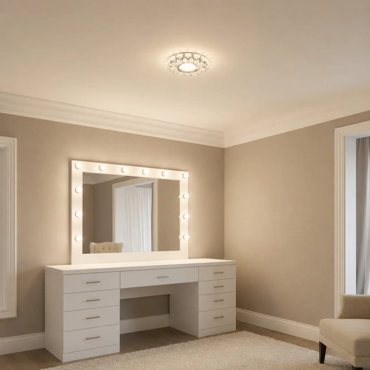 Spot LED ORBITA, 5W, Rotund, Lumina Rece + RGB, Alb, Rasina si Sticla